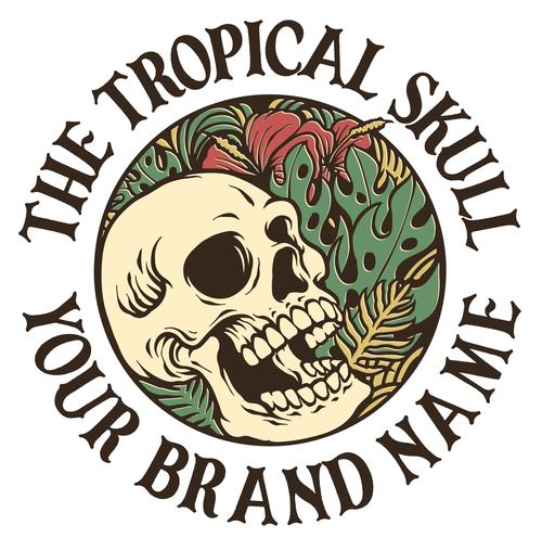 Tropical skull handrawn logo vector