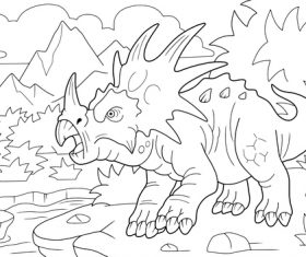 Tyrannosaurus and Nature Illustrations coloring book vector