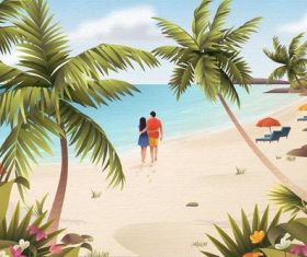 Walking beach couple vector