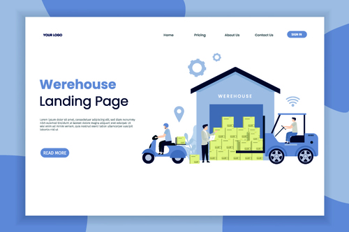 Warehouse landing page banners vector
