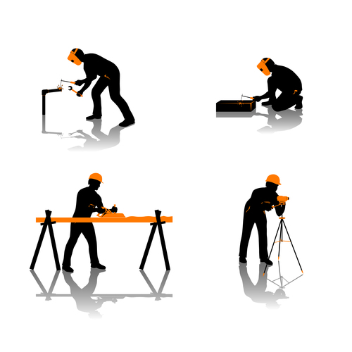 Welding worker silhouette vector