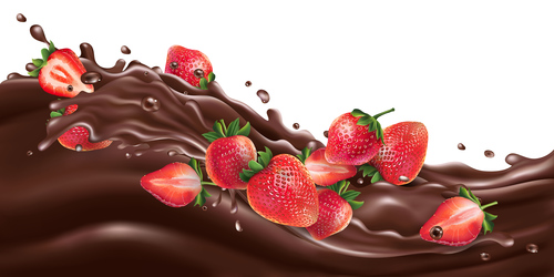 Whole strawberry andchocolate splash vector