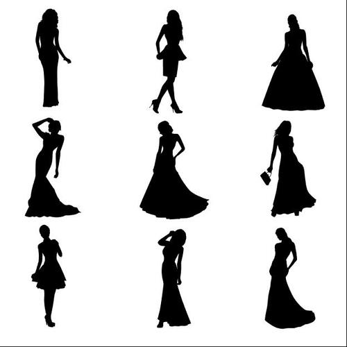 Woman silhouette vector in dress
