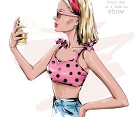 Woman spraying perfume vector