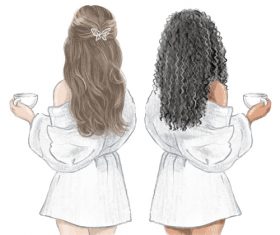 Women drinking coffee sideways vector