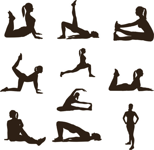 Women go yoga pose silhouette vector