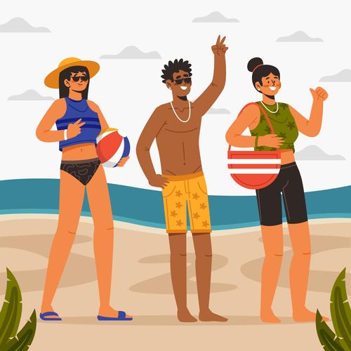Young people on the beach vector