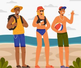 Young people playing on the beach in summer vector