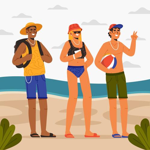 Young people playing on the beach in summer vector