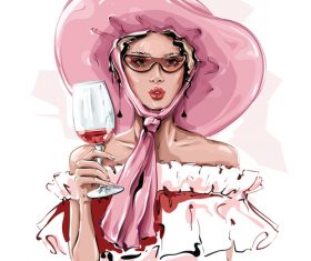Young woman drinking wine vector