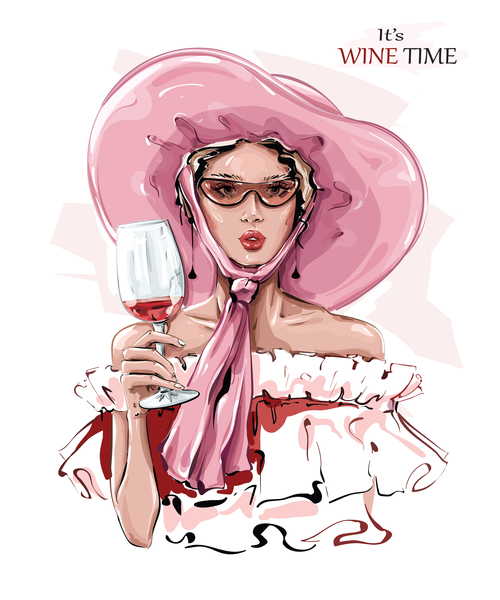 Young woman drinking wine vector free download