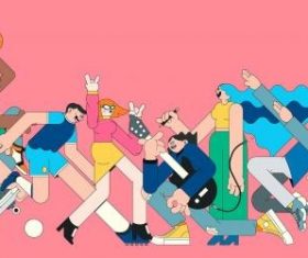 Youth characters on pink banner vector