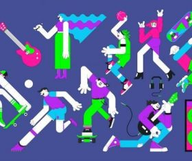 Youth characters on purple banner vector