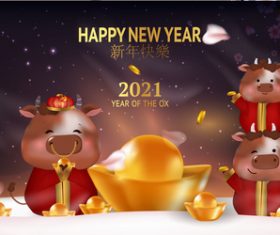 2021 year of the ox greeting card vector