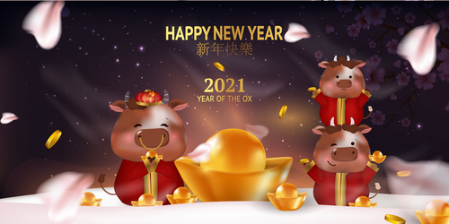 2021 year of the ox greeting card vector