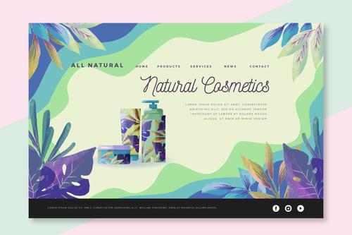 All natural cosmetics landing page vector