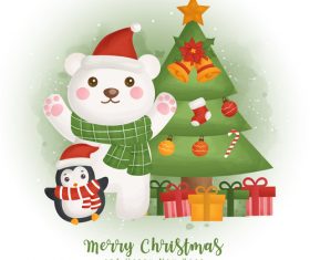 Animal and christmas tree background vector