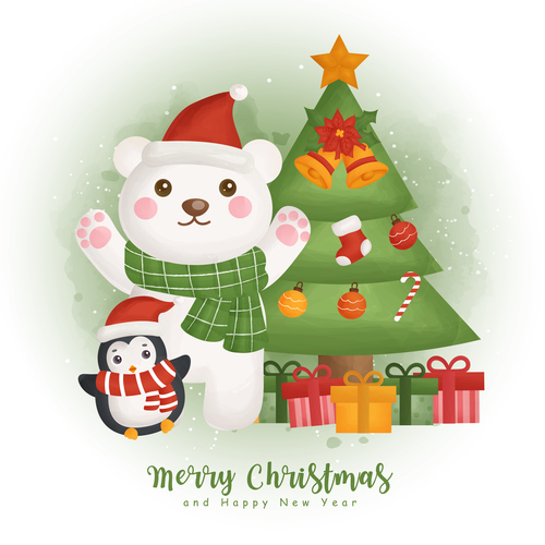 Animal and christmas tree background vector