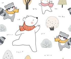 Animals in winter forest illustrations vector