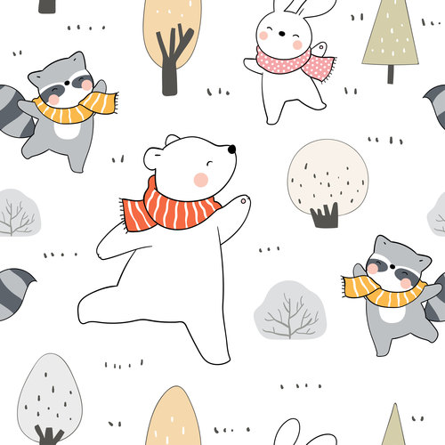 Animals in winter forest illustrations vector