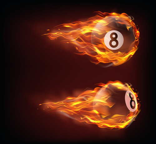 Billiard flying in fire realistic vector