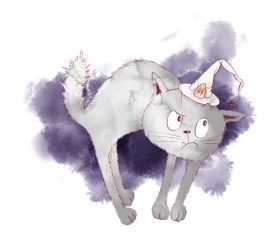 Black cat halloween watercolor illustration vector