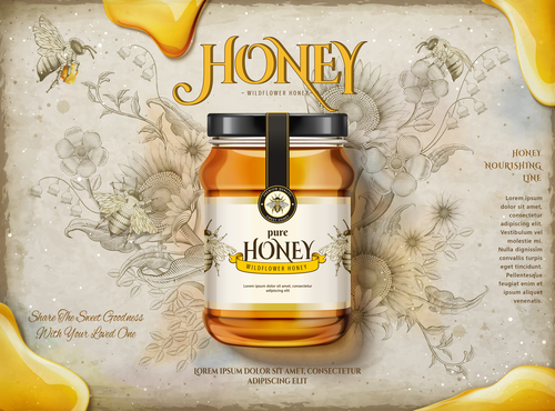Canned pure honey advertising vector