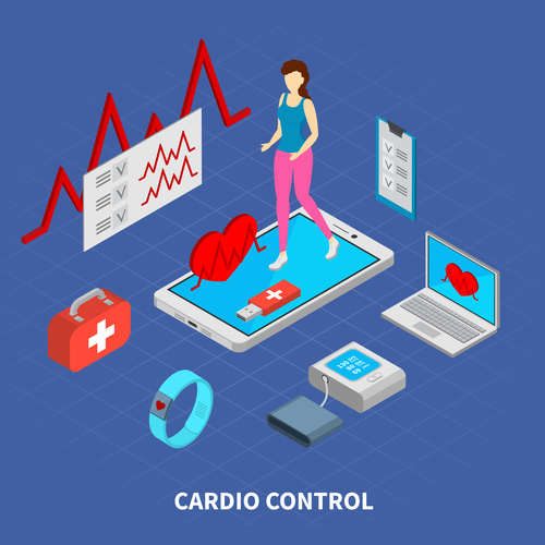 Cardio control isometric vector illustration