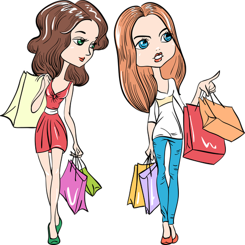Cartoon shopping woman vector free download