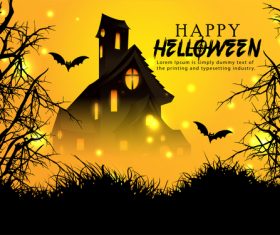 Castle and bat halloween background vector