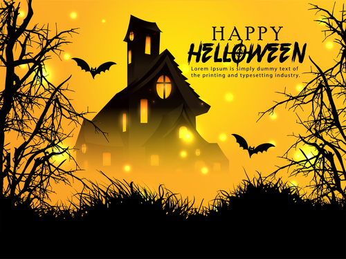 Castle and bat halloween background vector