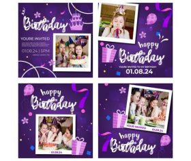 Children's birthday banner and instagram posts vector