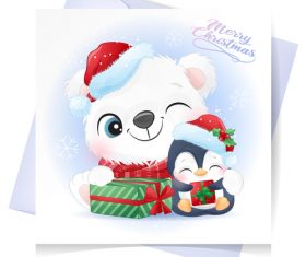 Christmas with watercolor card vector
