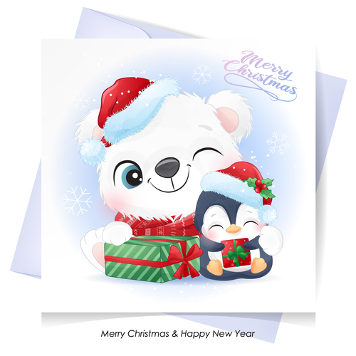 Christmas with watercolor card vector