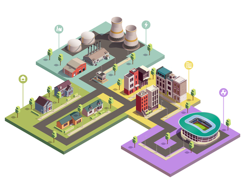 City buildings isometric illustration vector