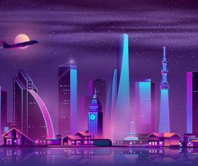 City neon lights background vector