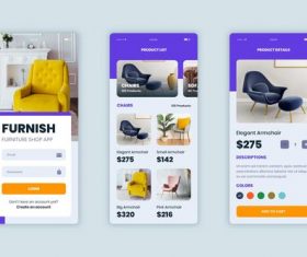 Color furniture shopping app pack vector