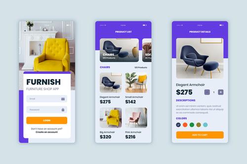 Color furniture shopping app pack vector