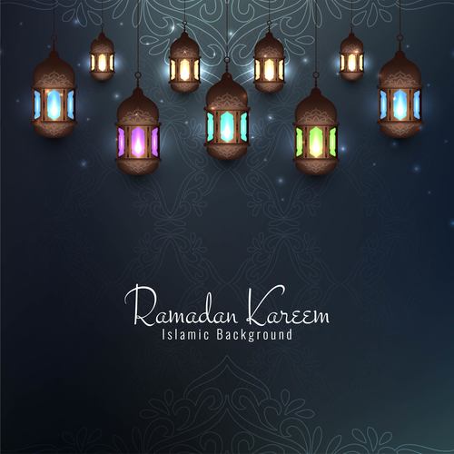 Colored lights background ramadan festival card vector