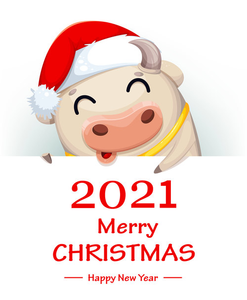 Cow and new years card 2021 comic vector