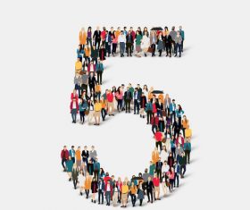 Crowd of people combined into number 5 vector