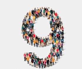 Crowd of people combined into number 9 vector