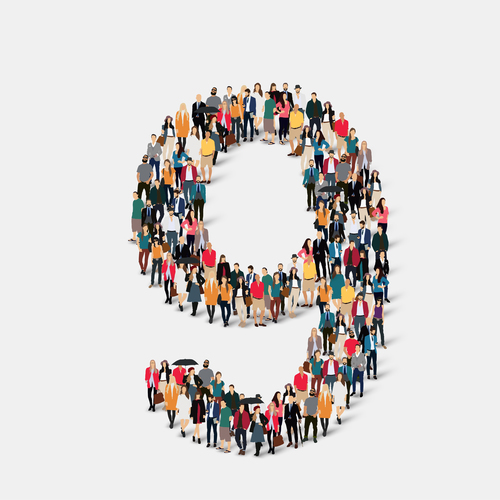 Crowd of people combined into number 9 vector