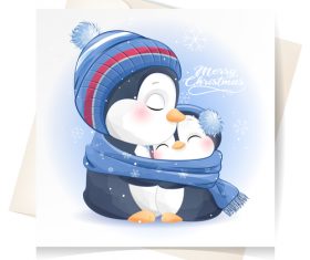 Cute penguin watercolor illustration vector