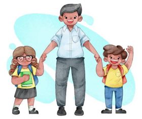 Dad sending children to school vector