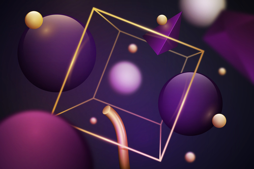 Dark background 3D purple and yellow graphic vector
