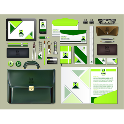 Dark green business suit stationery vector