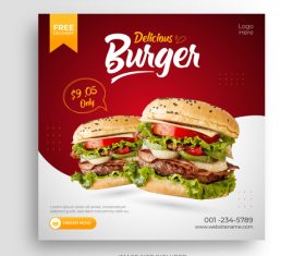 Delicious burger promotion card vector