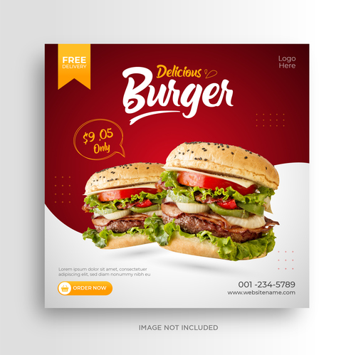 Delicious burger promotion card vector