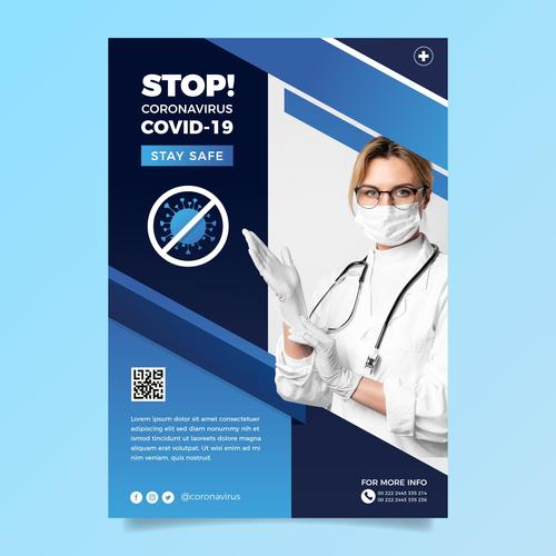 Doctors stop the spread of COVID -19 flyer vector